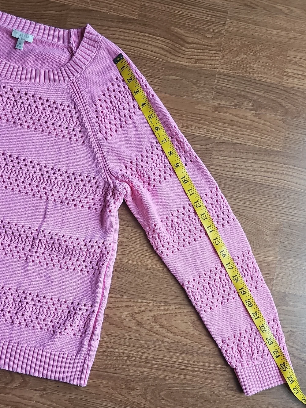 Talbots Pink Open Knit Long Sleeve Crewneck Sweater Women's Size XL
